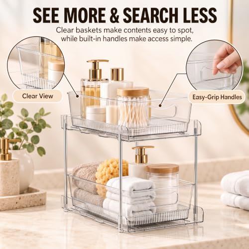 4 Pack Pull Out Bathroom Under Sink Organizer, Clear - Image 6