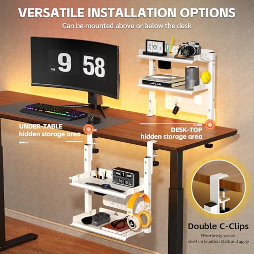 Metal Clamp On Desk Shelf,Storage Shelves with Pegboard - Image 7
