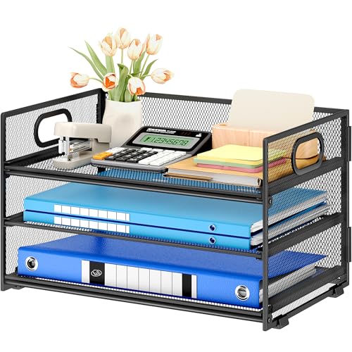 Subekyu 3 Tier Paper Letter Tray Organizer for Desk, Black Metal - Image 2