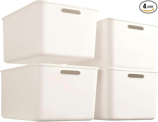 Set Of 4 Plastic Storage Bins with Lids,"10.5×8×5.5" Versatile Kitchen Pantry Organization and Storage,for Plastic Storage Container Under Bed,Under Sink Bathroom Organizer (4 Pack Medium,