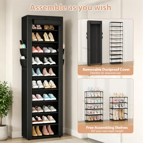 VTRIN Shoe Rack with Cover Organizer 10 Tier Vertical Shoe Stand - Image 7