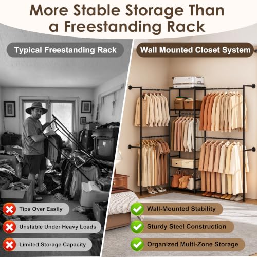 Wall Mounted Closet System, Expandable Clothing Rack with Shelves - Image 7