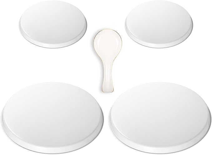 4 Pcs 8" 10" Electric Stove Burner Covers 1 Pcs 3.8" x 8.7" Ceramic Spoon Rest Stainless Steel Stove Top Covers for Gas Burners Spoon Holder for Winter Kitchen Coffee Bar Accessories(White Cover)