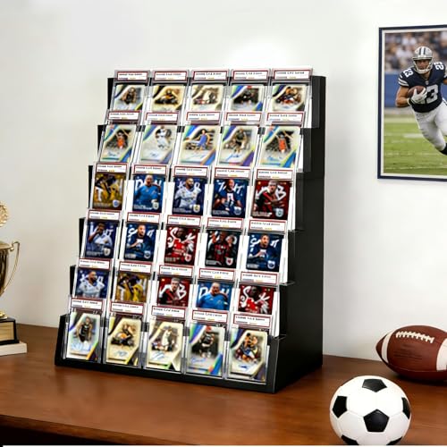 6-Tier Trading Card Display Stand with Top Storage，Wood - Image 3