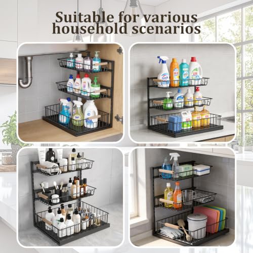 3 Tier Under Sink Organizer, Adjustable Pull Out Metal - Image 6