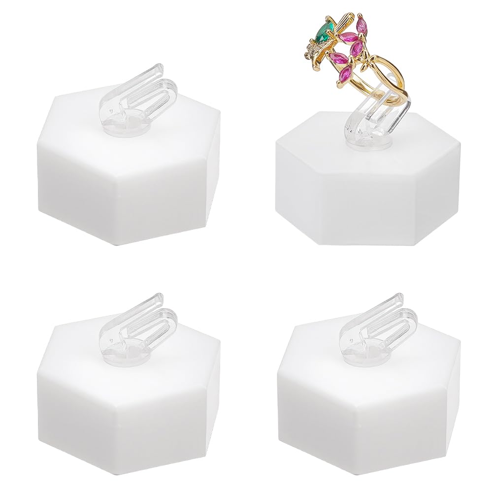 AHANDMAKER 4 Pcs Acrylic Ring Holder Stand Hexagon Ring Display - Image 1