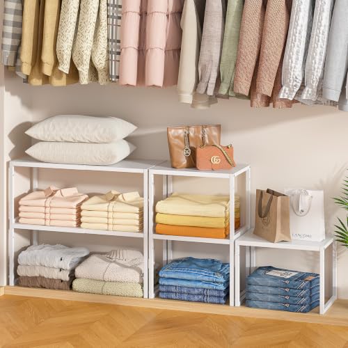 ThreeHio 2 Pack Stackable Closet Organizers and Storage Shelves - Image 4