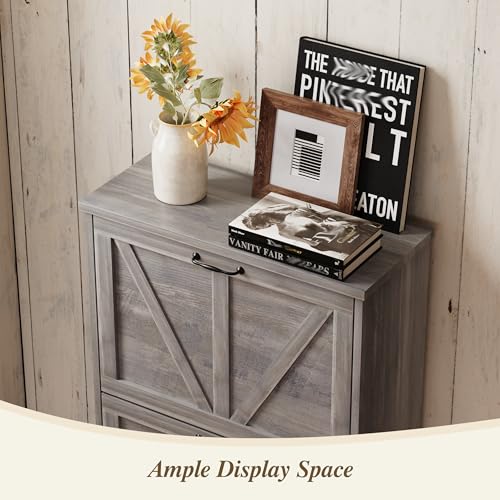 Farmhouse Shoe Storage Cabinet with 2 Flip Drawers | Home Organization - Image 8