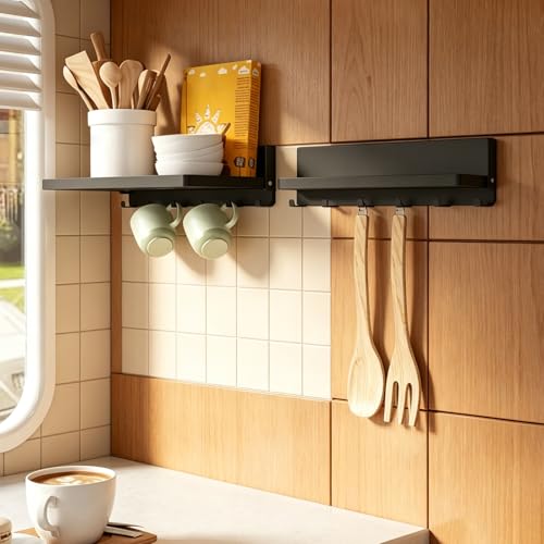 2 Pcs Folding Wall Shelf with Hooks 90° Foldable Shelf - Image 7
