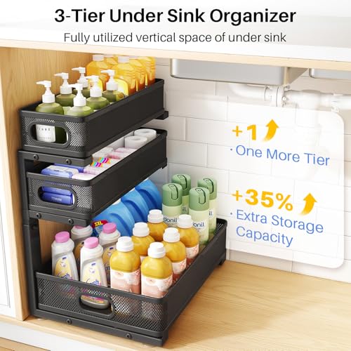 Under Sink Organizer, 3-Tier Thickened Metal Pull out Cabinet - Image 4