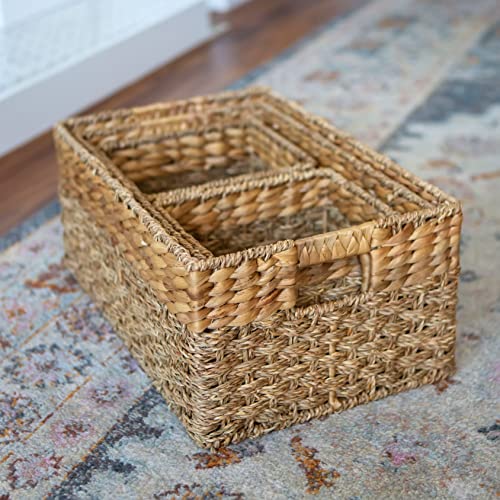 Wicker Basket Set of 4, Seagrass & Hyacinth Storage Baskets - Image 3