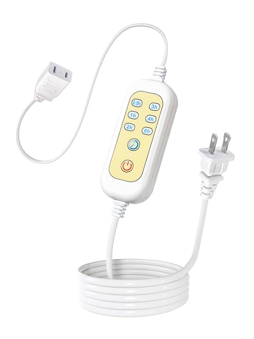 Extension Cord with Timer - x1, (Only auto-Off, Not self-Startup), 6 Options Timer Outlets for Electric Wax Warmer, Christmas Lights, Floor Lamps, Reading Lamp, Phone Chargers