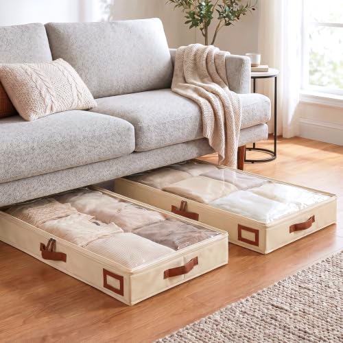4" Low Profile Under Bed Storage Bins (2-Pack, Cream Beige) - Image 3
