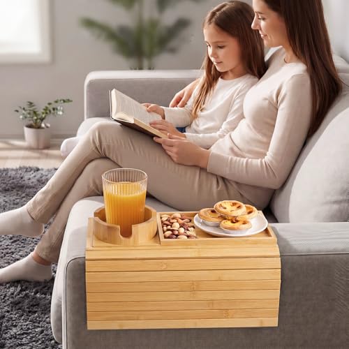 Bamboo Sofa Armrest Tray, Foldable Couch Arm Tray Side Table - Image 3