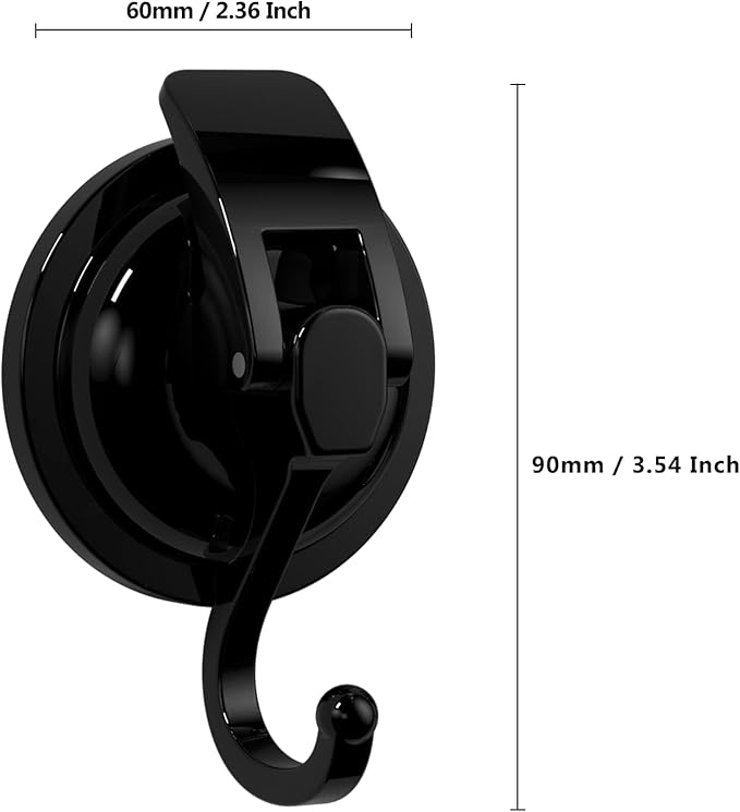 Heavy Duty Vacuum Suction Cup Hooks, Matte Black Plated Polished Super Suction for Kitchen Bathroom, 6 Pack