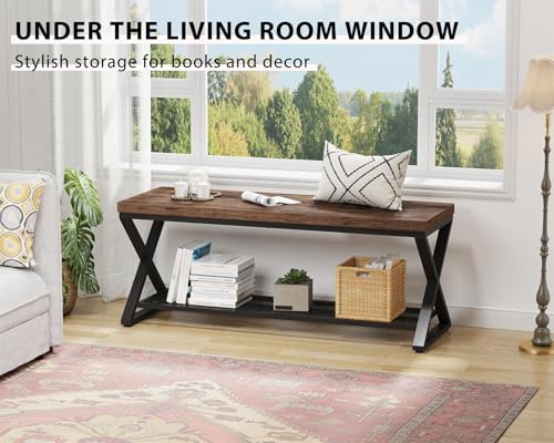 LVB Rustic Brown Entryway Bench, 47” Industrial Shoe Bench - Image 7