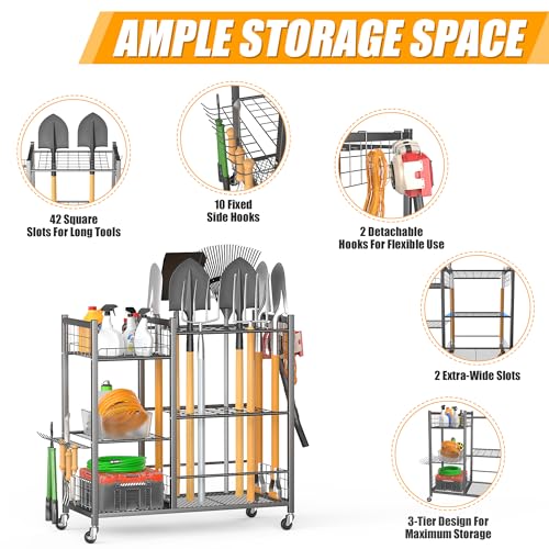 Ultrawall Garden Tool Organizer with Wheels, Yard Tool Storage - Image 4