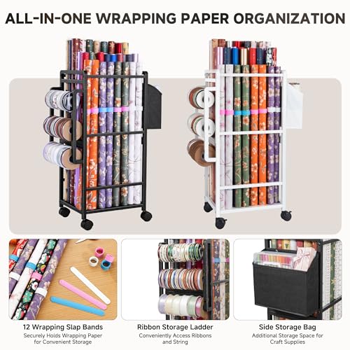 Aquzee Wrapping Paper Storage, Rolling Gift Wrap Storage Stand - Image 6