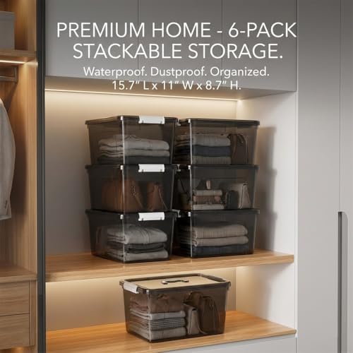 19 Quart Stackable Plastic Storage Bins with Lids, 6 Pack Clear - Image 5