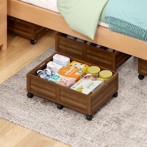 Under Bed Storage with Wheels, 2 Pack Bamboo Containers for Toy & - Image 2