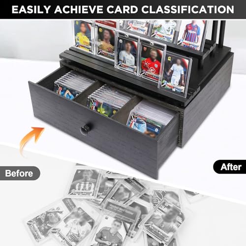 Wooden 4-Tier Trading Card Display Case with Custom Drawer - Image 5