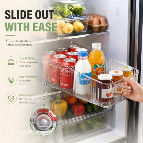 2 Pack Fridge Organizer Bins with Wheels, Clear Roll | Pull Out Organi - Image 3