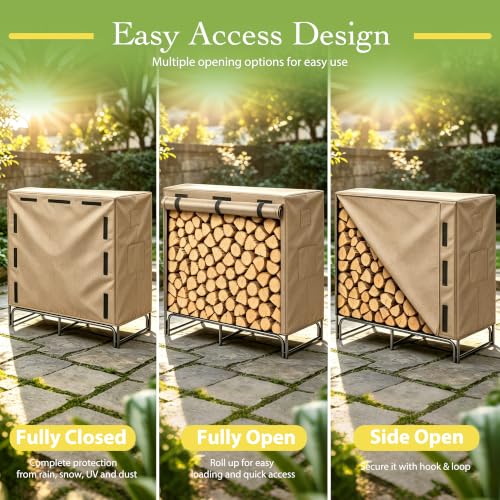 4FT Heavy Duty Firewood Rack with Cover, Log Holder Set - Image 6