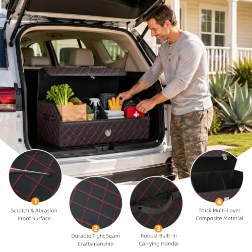 Car Trunk Organizer with Sturdy Faux Leather Lid - 20.9 inch 48L - Image 3