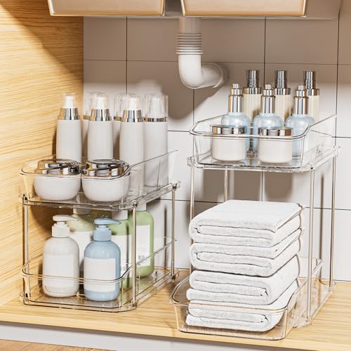 Delamu Bathroom Under Sink Organizers and Storage, 2 Pack, Clear - Image 2