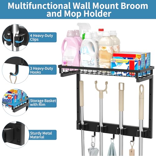 XLP Broom Holder Wall Mount, Mop Organizer Wall Hanging - Image 4