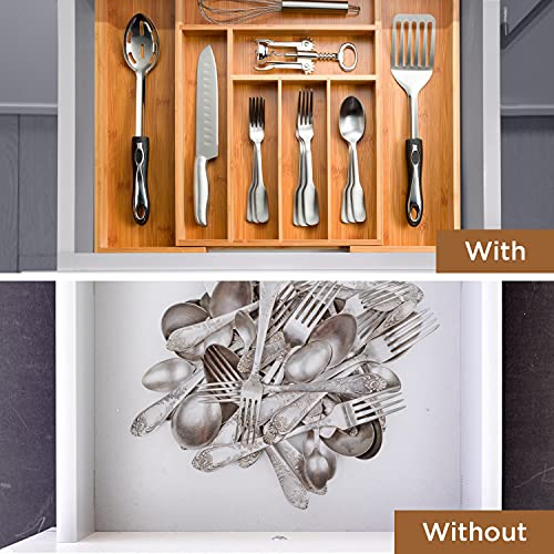 Bamboo Drawer Organizer - 8 Compartment Expandable Silverware - Image 5