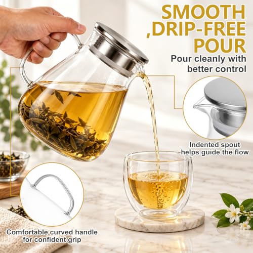 54OZ/1600ML One-Touch Glass Teapot Stovetop with Stainless Steel - Image 6
