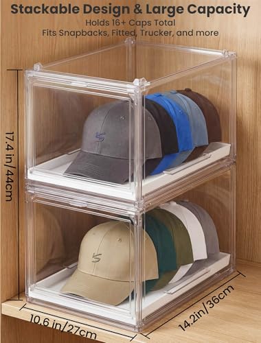Hat Organizer for Baseball Caps: 2 Pack Clear Stackable - Image 3