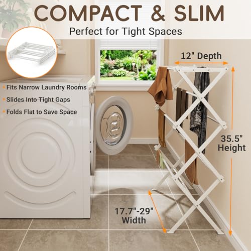 Foldable Clothes Drying Rack, Reinforced Joints, White - Image 3