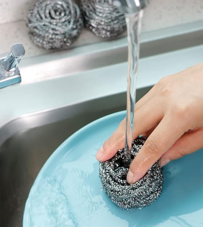 Long Lasting Wool Scrub(Pack of 24 Buds),Rust Free Scouring Pads,Made of High Grade Stainless Steel for Multi-Purpose Heavy-Duty Tough Cleaning for Cast Iron/Stock Pot/Dish/Pan/Oven/Griddle/Grill/Sink
