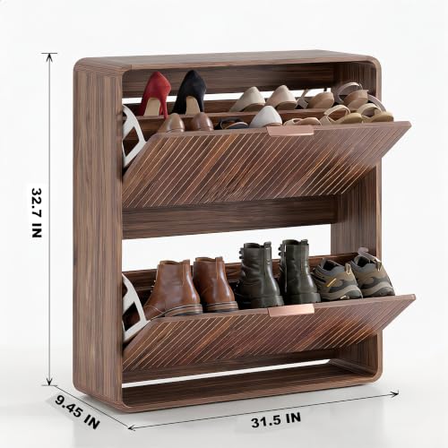 Modern Shoe Cabinet with 2 Flip Drawers, Fluted Panel - Image 4