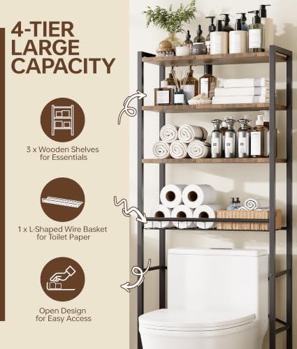 4-Tier Over-the-Toilet Storage Rack with One-Piece Wooden - Image 6