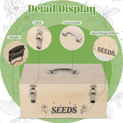 13.1”×7.7”×6” Wood Seed Storage Box 60pcs Seed Envelopes - Image 4