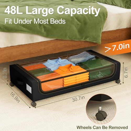GoMaihe Under Bed Storage with Wheels 48L Black 4-Pack - Image 4