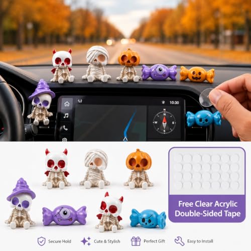 Halloween Car Decorations 7 Pack - Mini Resin Skeleton Pumpkin - Image 3