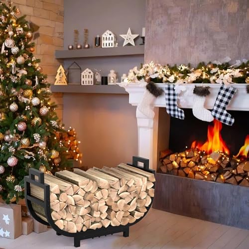 30 Inch Firewood Rack Outdoor Indoor with Handle and Log - Image 3