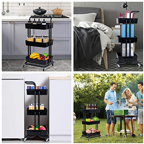 3-Tier Rolling Utility Cart with Handle,Rolling Metal Storage - Image 5