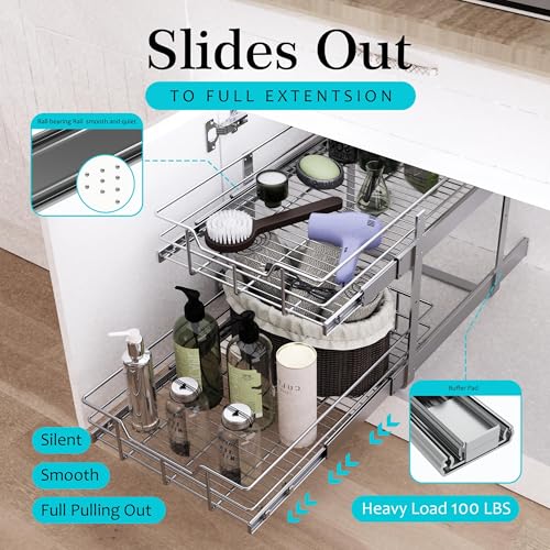 2 Tier Pull Out Cabinet Organizer 11" W X 22" D, Chromed - Image 4