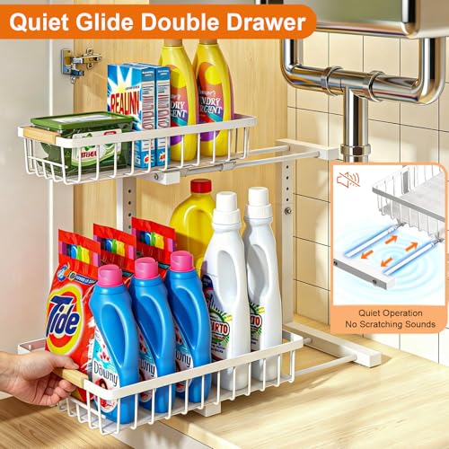 Under Sink Organizer, White 2 Pack Height Adjustable - Image 4