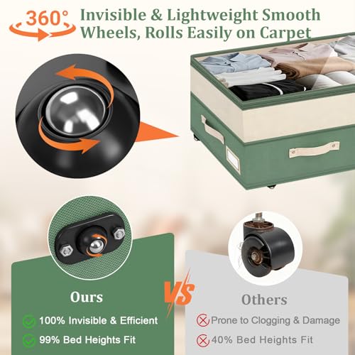 4 Pack Under Bed Storage with Wheels, 6in-10in Height - Image 5