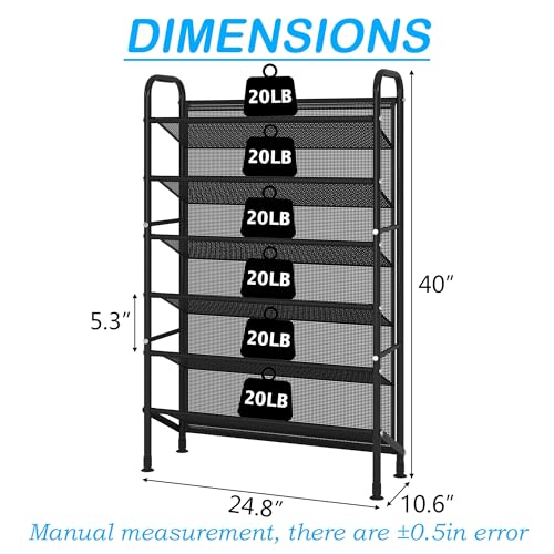 6 Tier Shoe rack for closet Mesh fabric narrow Metal shoe racks - Image 3
