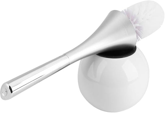 Toilet Brush and Holder Set, Stainless Steel Bathroom Bowl Brush Kit for and Scrubbing Bathroom Floors (White Base)
