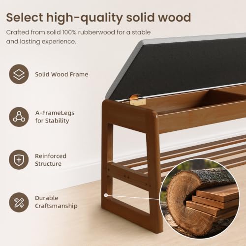 Solid Wood Shoe Rack Bench Entryway 2‑Tier with Hidden - Image 5