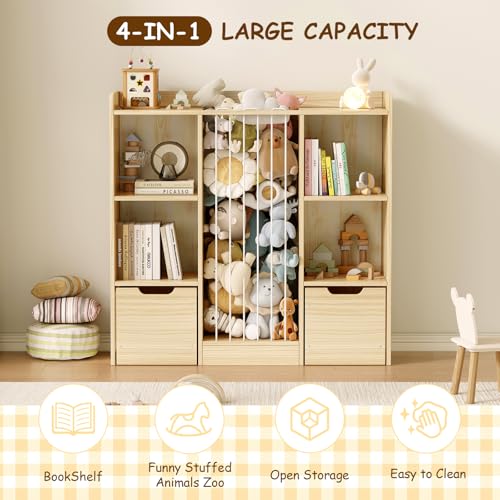 Toy Storage Organizer with Stuffed Animal Storage, Solid Pine - Image 4