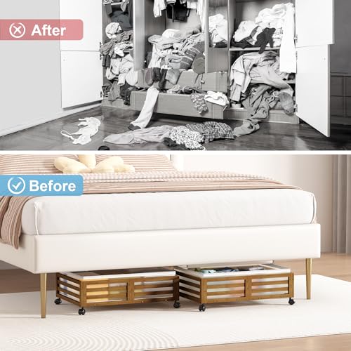 Under Bed Storage with Wheels, 2 Pack Bamboo Drawers - Image 7